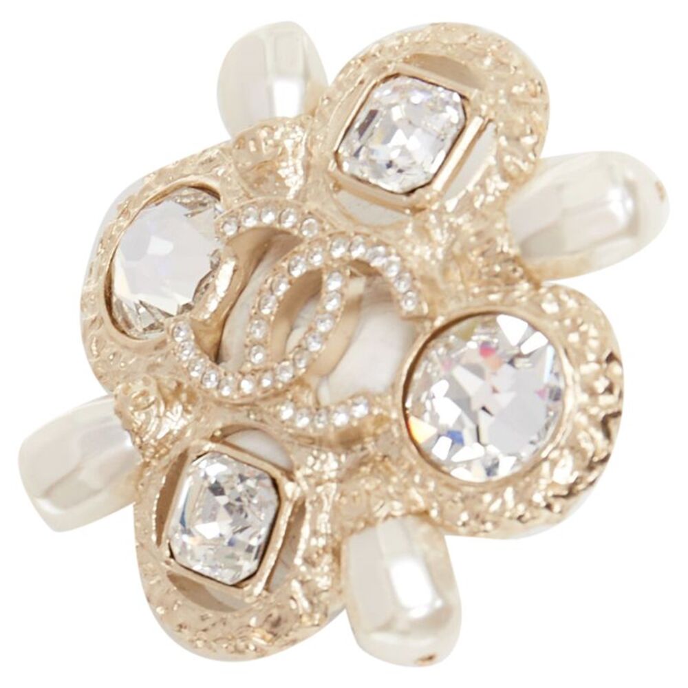 Chanel Gold Crystal Pearl Quadrant Cluster Brooch